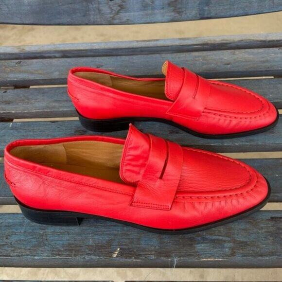 ATP Atelier Airola Red Leather Penny Loafers Women’s Size 40 EU 9.5 NWOB Italy - Picture 6 of 12